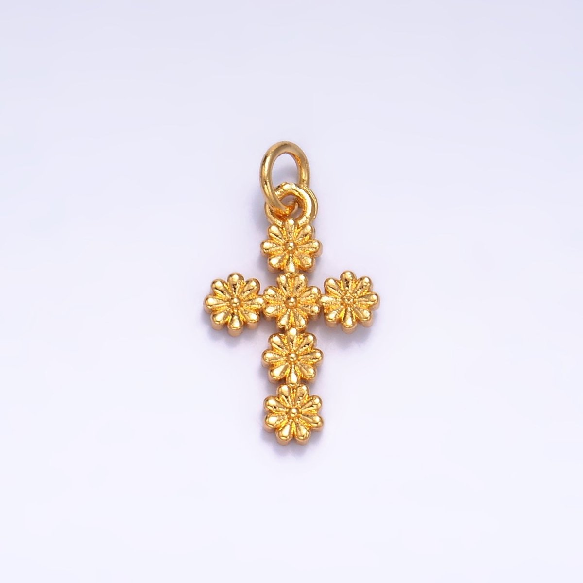 24K Gold Filled Daisy Flower Religious Cross Charm | W325