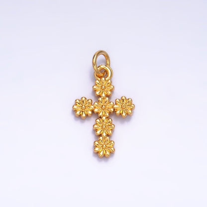 24K Gold Filled Daisy Flower Religious Cross Charm | W325