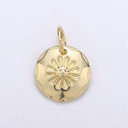 24K Gold Filled Daisy Flower Round Charm E-070