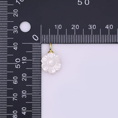 24K Gold Filled Daisy Flower Shell Pearl Drop Pendant | P1636