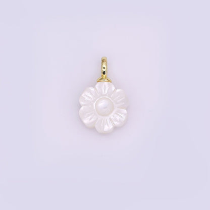 24K Gold Filled Daisy Flower Shell Pearl Drop Pendant | P1636