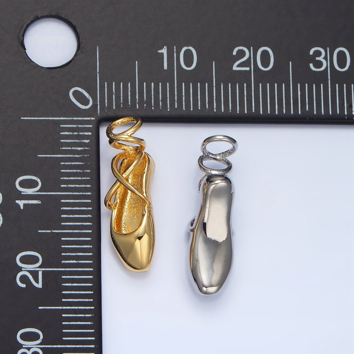 24K Gold Filled 8mm Dancing Pointe Ballet Shoes Multidimensional Charm in Gold &amp; Silver | X615
