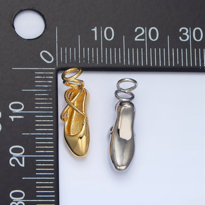 24K Gold Filled 8mm Dancing Pointe Ballet Shoes Multidimensional Charm in Gold &amp; Silver | X615