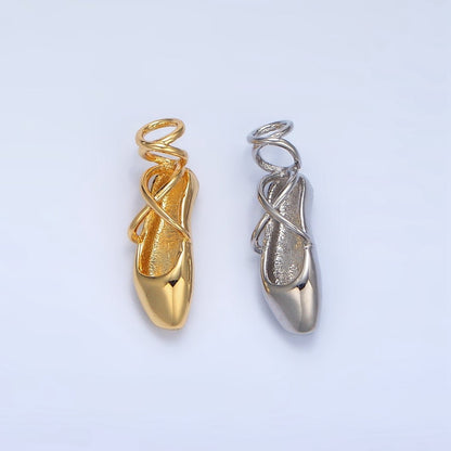 24K Gold Filled 8mm Dancing Pointe Ballet Shoes Multidimensional Charm in Gold &amp; Silver | X615