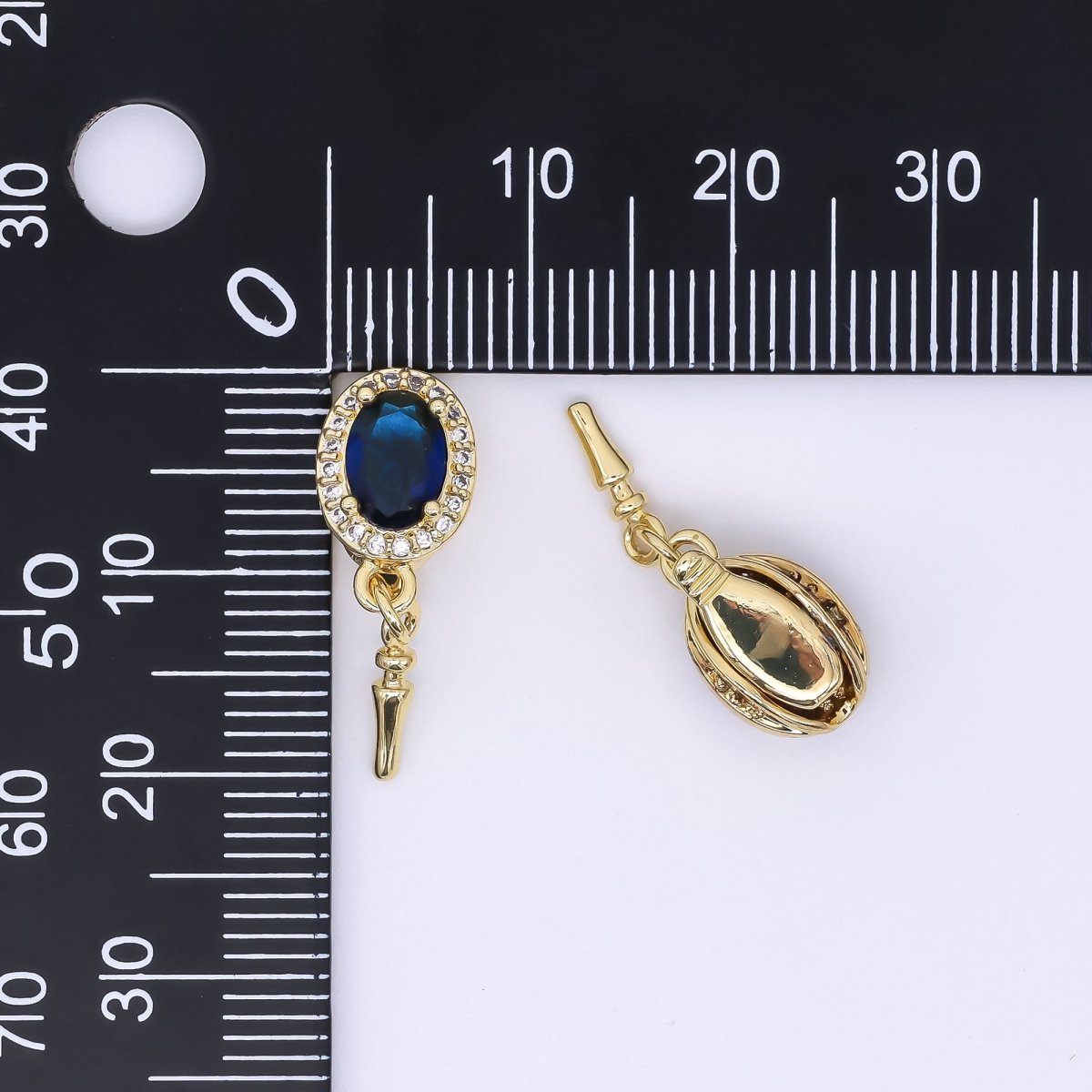 24K Gold Filled Dark Blue Micro Paved CZ Push Closure Finding Set | Z1266
