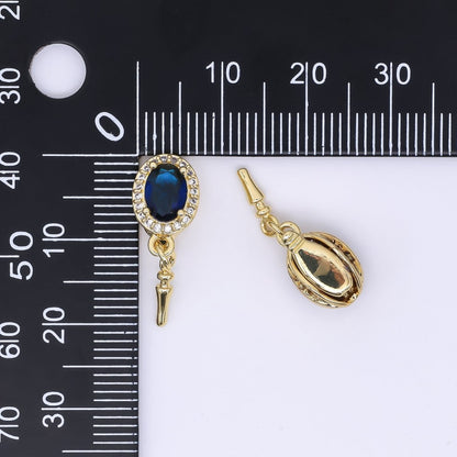 24K Gold Filled Dark Blue Micro Paved CZ Push Closure Finding Set | Z1266