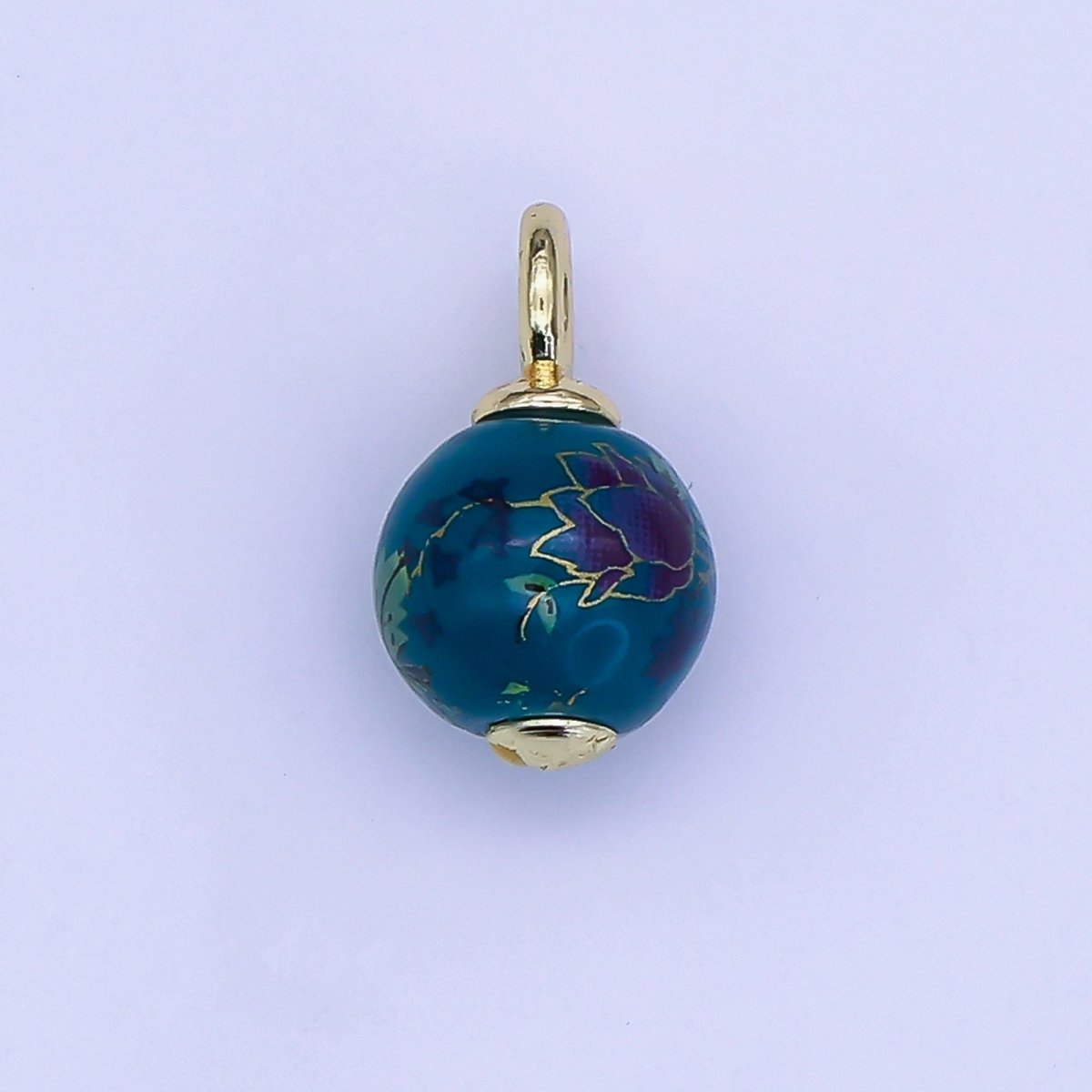 24K Gold Filled Dark Blue, Yellow, Light Blue, Pink Flower Round Ceramic Drop Pendant | C458 C478