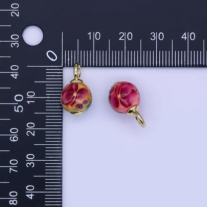 24K Gold Filled Dark Blue, Yellow, Light Blue, Pink Flower Round Ceramic Drop Pendant | C458 C478