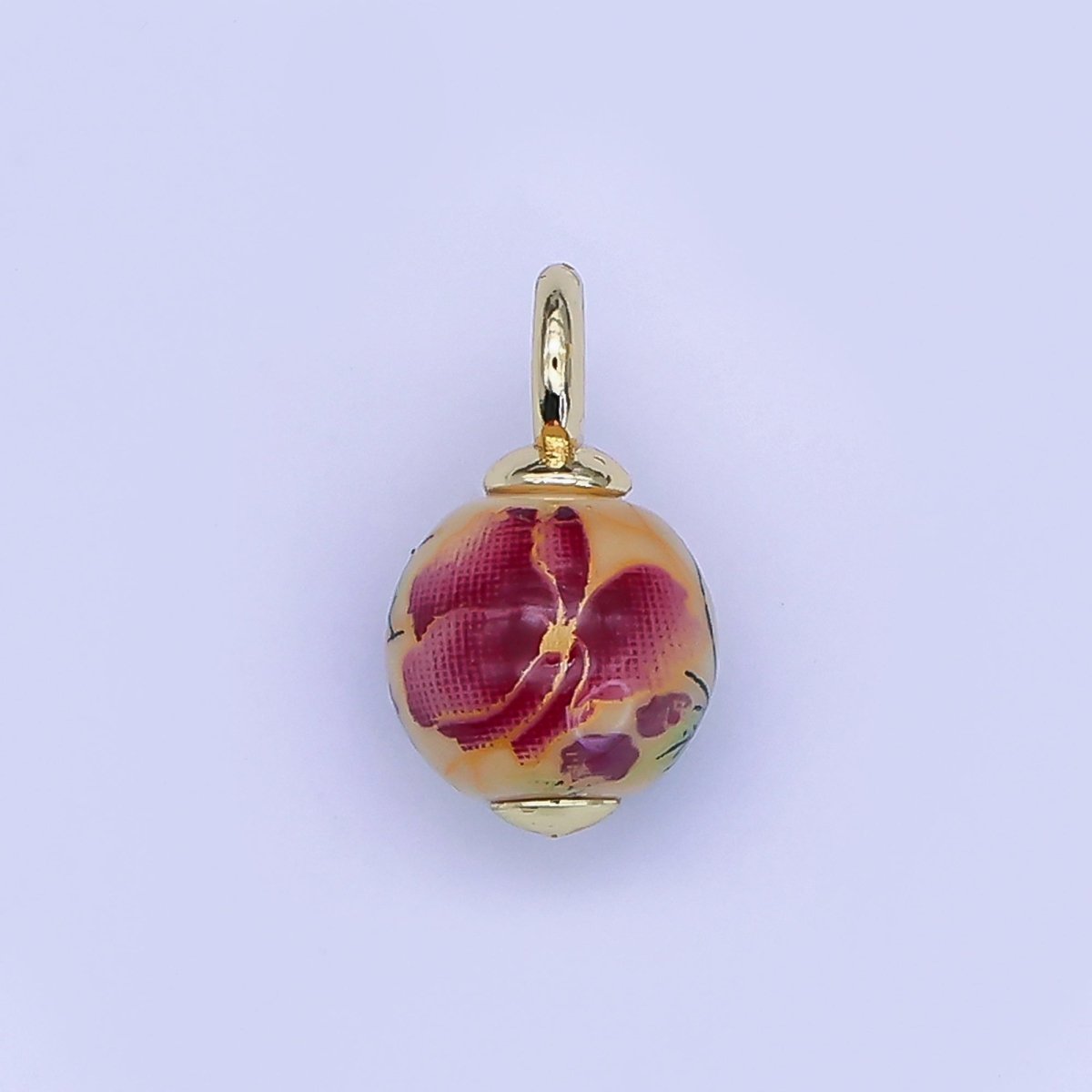 24K Gold Filled Dark Blue, Yellow, Light Blue, Pink Flower Round Ceramic Drop Pendant | C458 C478
