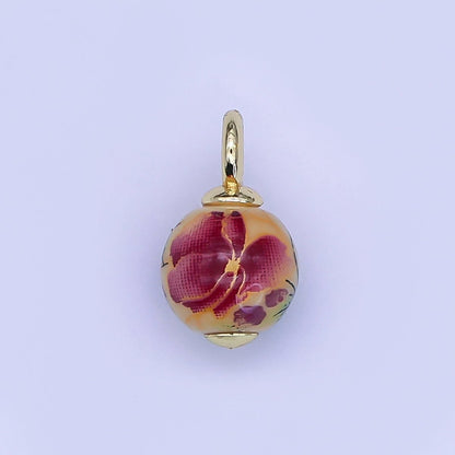 24K Gold Filled Dark Blue, Yellow, Light Blue, Pink Flower Round Ceramic Drop Pendant | C458 C478