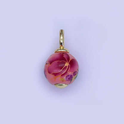 24K Gold Filled Dark Blue, Yellow, Light Blue, Pink Flower Round Ceramic Drop Pendant | C458 C478