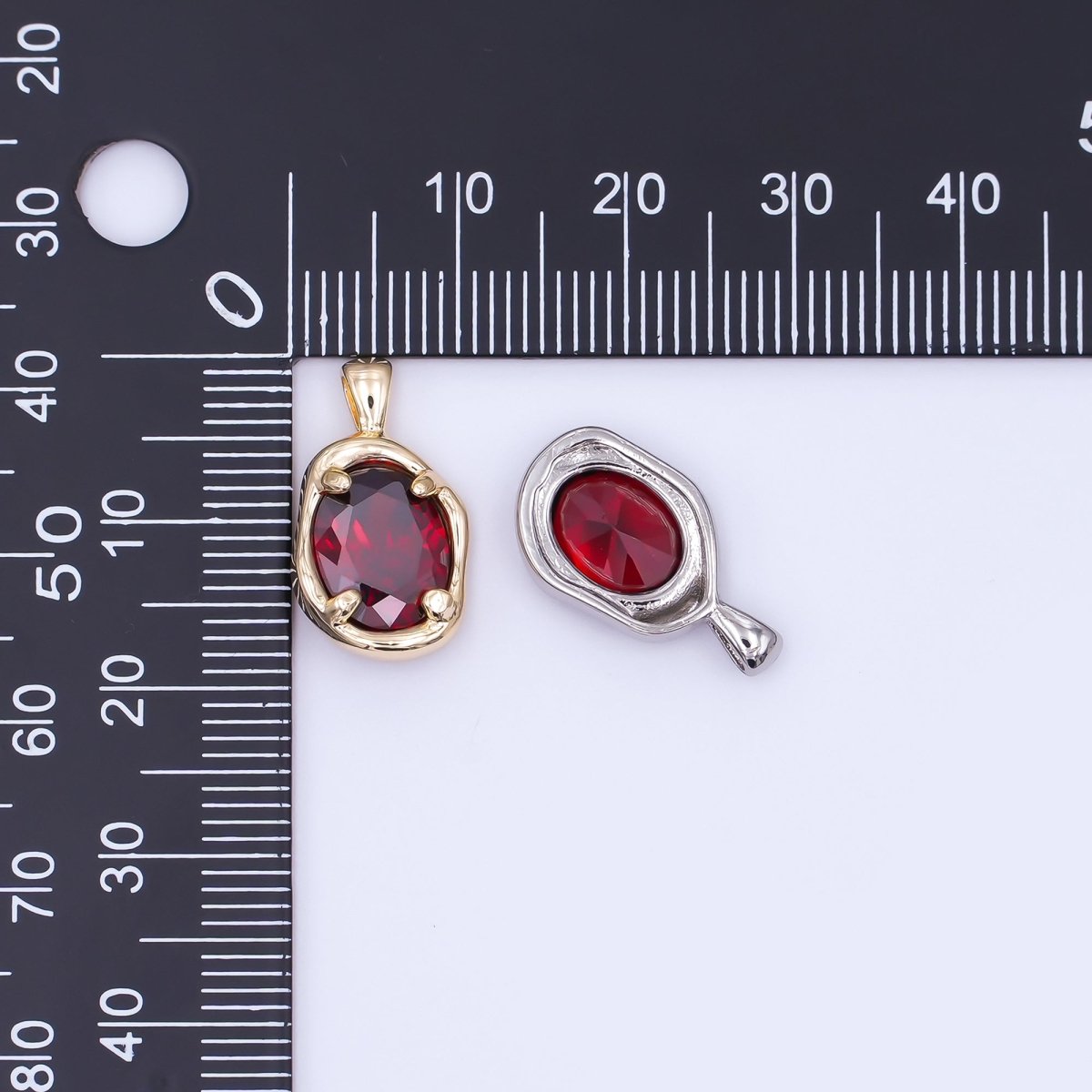 24K Gold Filled Dark Red CZ Molten Bezel Pendant in Gold &amp; Silver | AH456