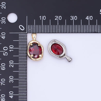 24K Gold Filled Dark Red CZ Molten Bezel Pendant in Gold &amp; Silver | AH456