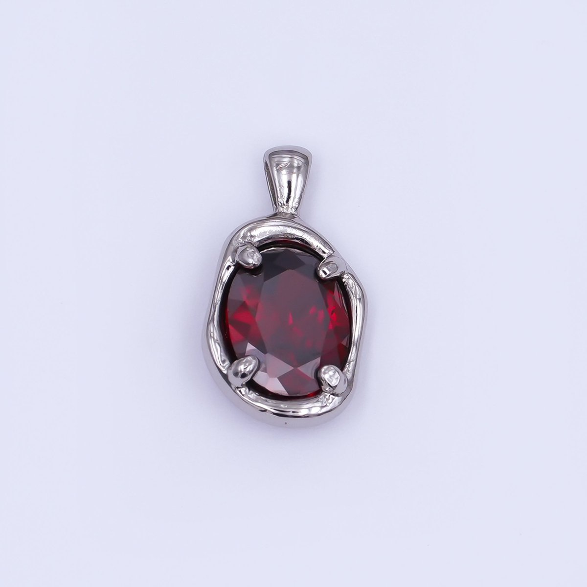 24K Gold Filled Dark Red CZ Molten Bezel Pendant in Gold &amp; Silver | AH456