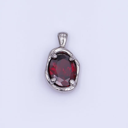24K Gold Filled Dark Red CZ Molten Bezel Pendant in Gold &amp; Silver | AH456