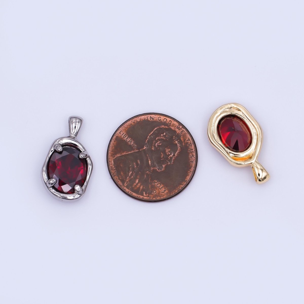 24K Gold Filled Dark Red CZ Molten Bezel Pendant in Gold &amp; Silver | AH456