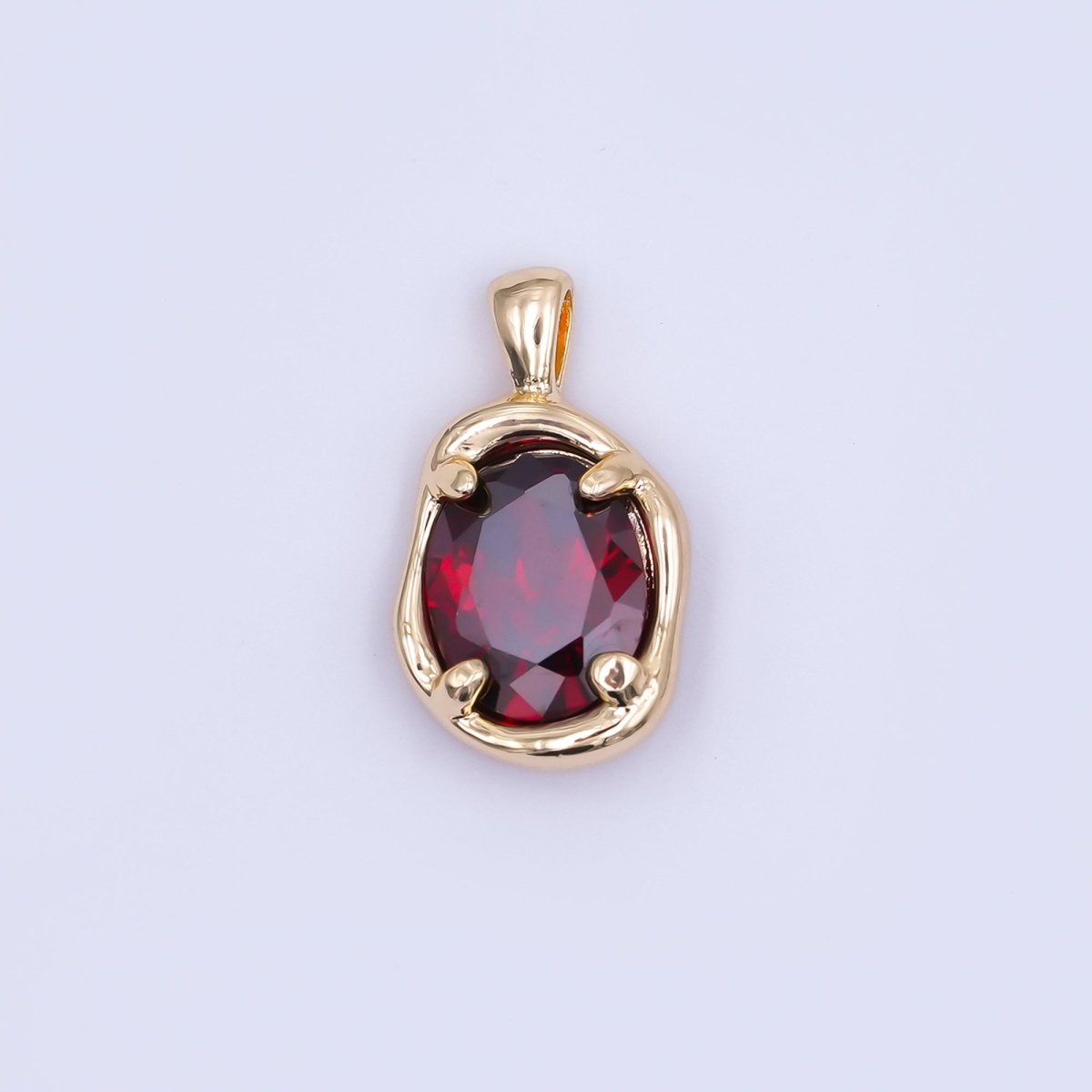 24K Gold Filled Dark Red CZ Molten Bezel Pendant in Gold &amp; Silver | AH456
