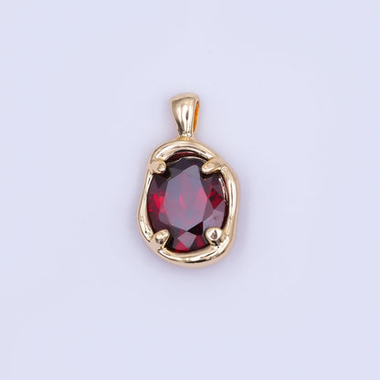 24K Gold Filled Dark Red CZ Molten Bezel Pendant in Gold &amp; Silver | AH456