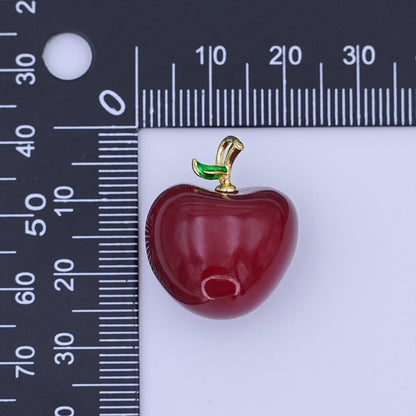 24K Gold Filled Red Washington Apple Fruit Enamel 3D Multidimensional Pendant | AH422-AH424