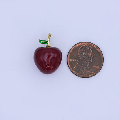 24K Gold Filled Red Washington Apple Fruit Enamel 3D Multidimensional Pendant | AH422-AH424