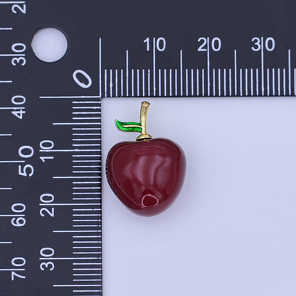 24K Gold Filled Red Washington Apple Fruit Enamel 3D Multidimensional Pendant | AH422-AH424