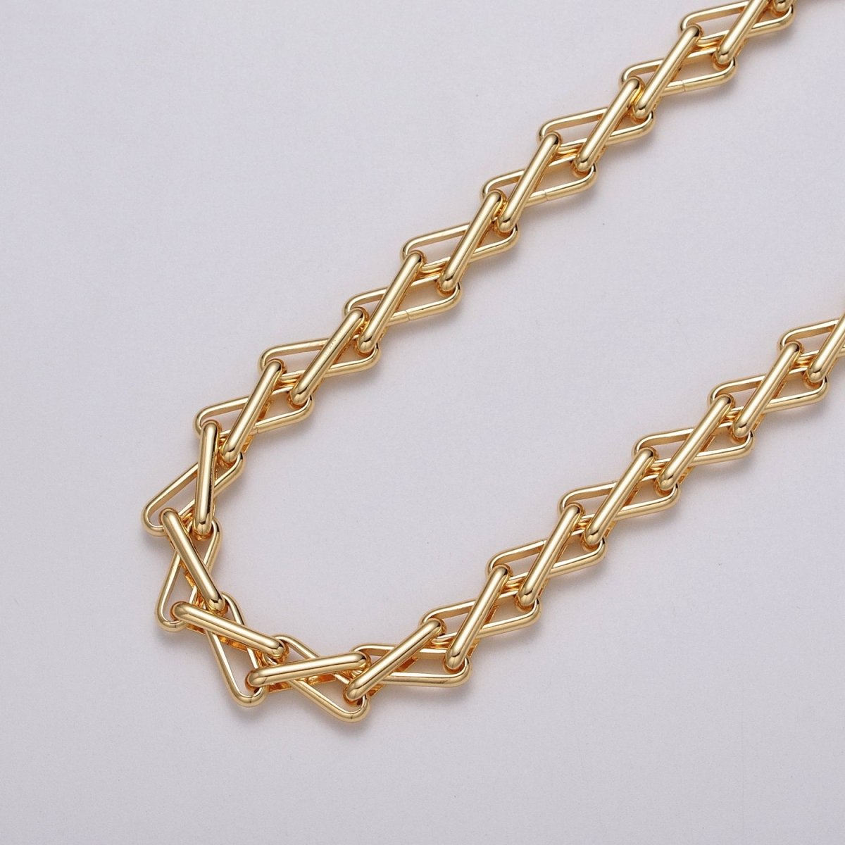24k Gold Filled Designed Multiple Oblong Link Geometric Unfinished Yard Chain in Gold &amp; Silver | ROLL-1123 ROLL-1202 Clearance Pricing