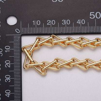 24k Gold Filled Designed Multiple Oblong Link Geometric Unfinished Yard Chain in Gold &amp; Silver | ROLL-1123 ROLL-1202 Clearance Pricing