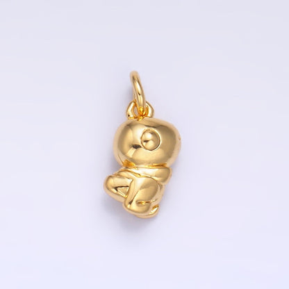 24K Gold Filled 10mm Dinosaur Multidimensional 3D Mini Charm in Gold &amp; Silver | W874