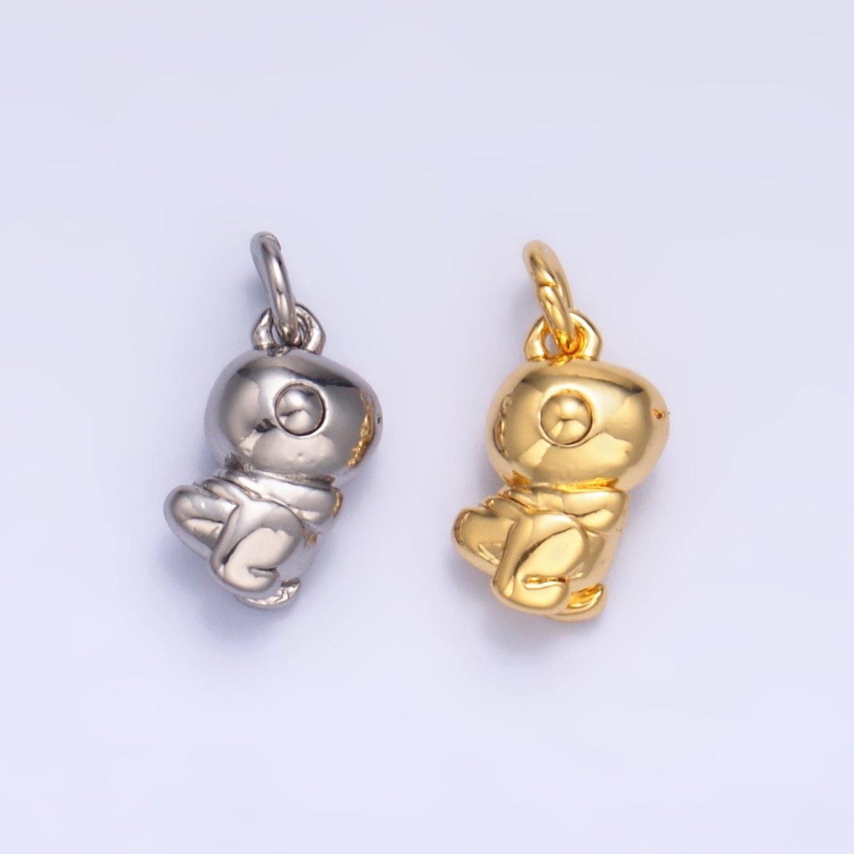 24K Gold Filled 10mm Dinosaur Multidimensional 3D Mini Charm in Gold &amp; Silver | W874