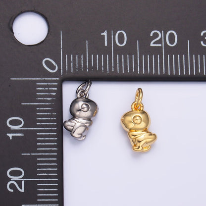24K Gold Filled 10mm Dinosaur Multidimensional 3D Mini Charm in Gold &amp; Silver | W874