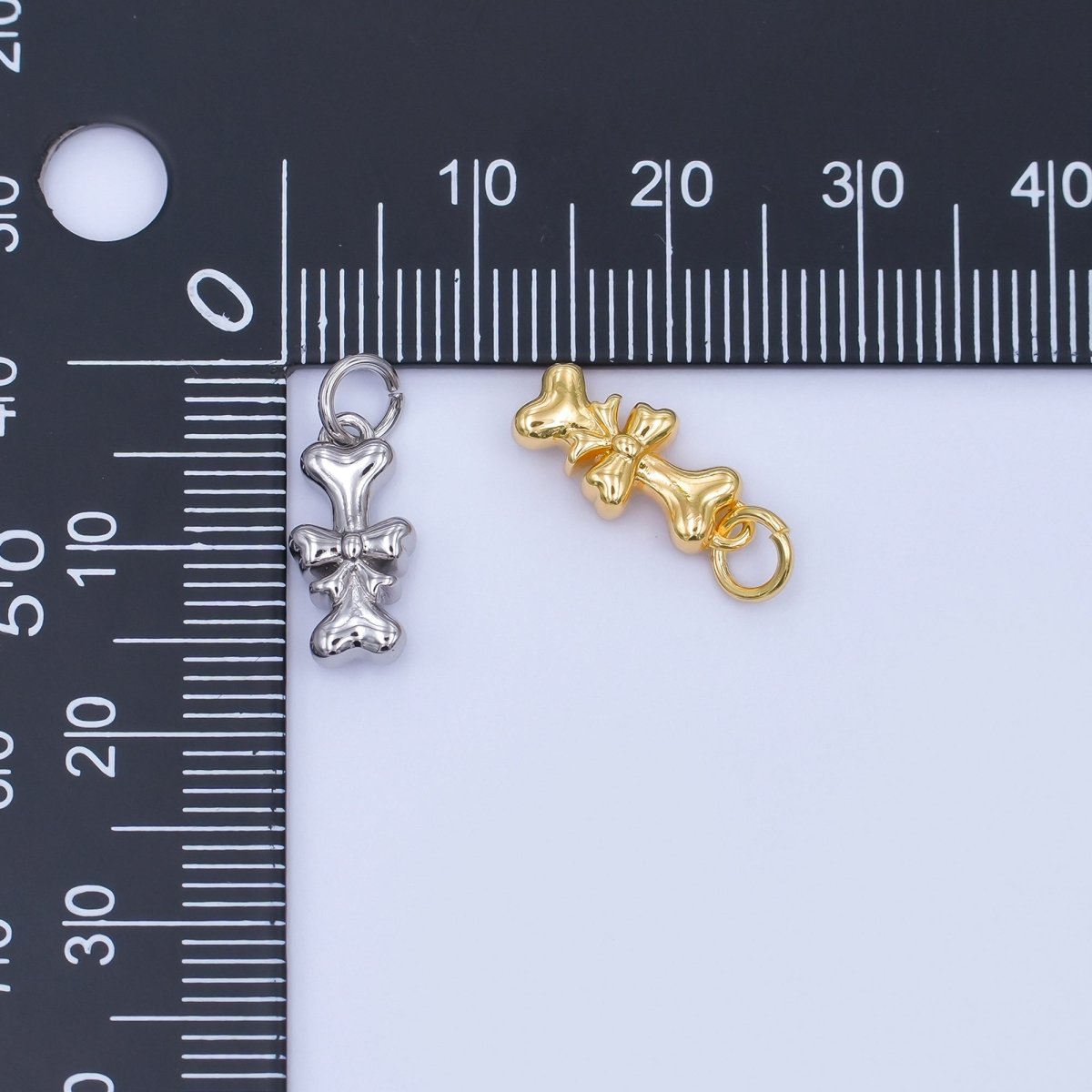 24K Gold Filled Dog Bone Ribbon Pet Multidimensional 3D Charm in Gold &amp; Silver | AJ290