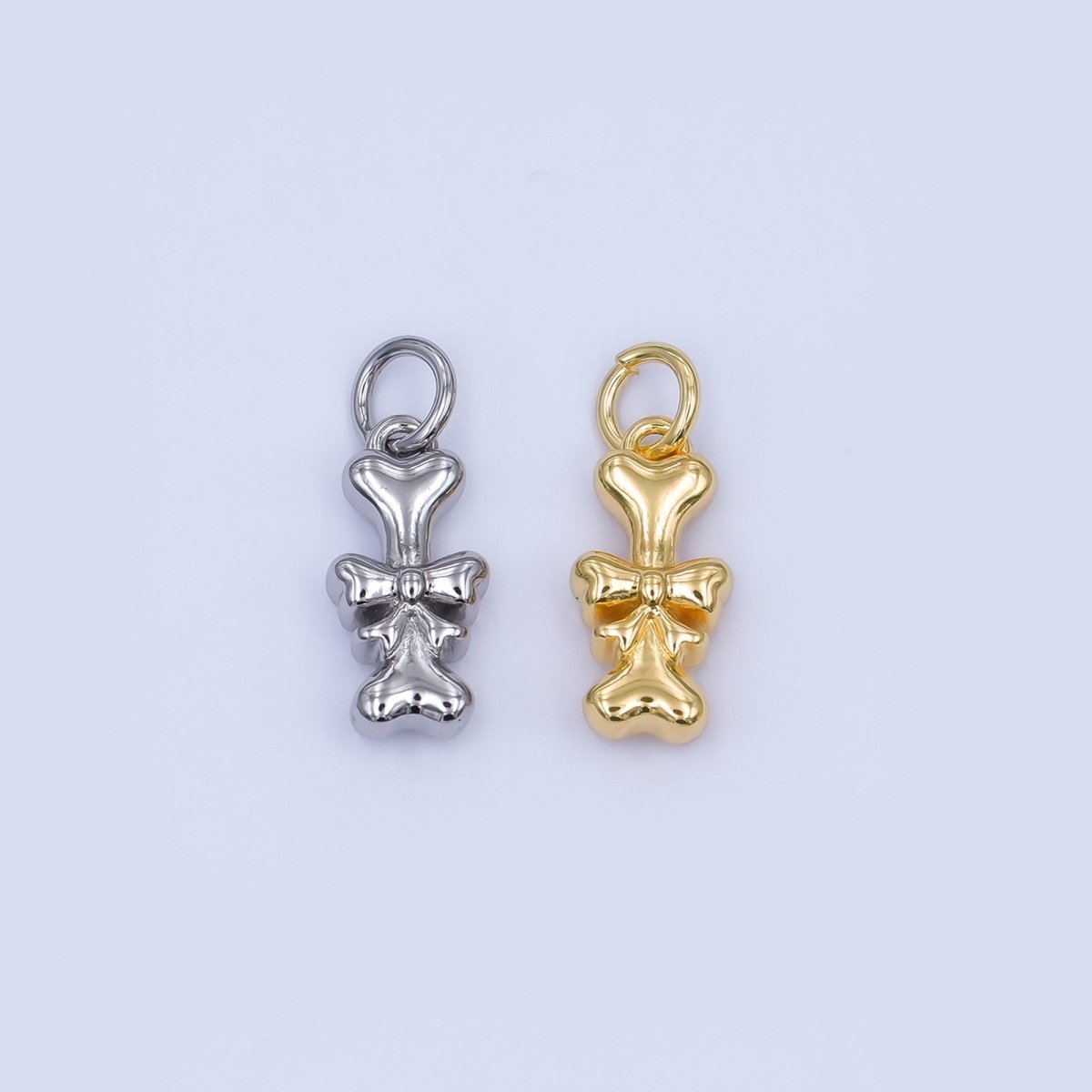 24K Gold Filled Dog Bone Ribbon Pet Multidimensional 3D Charm in Gold &amp; Silver | AJ290