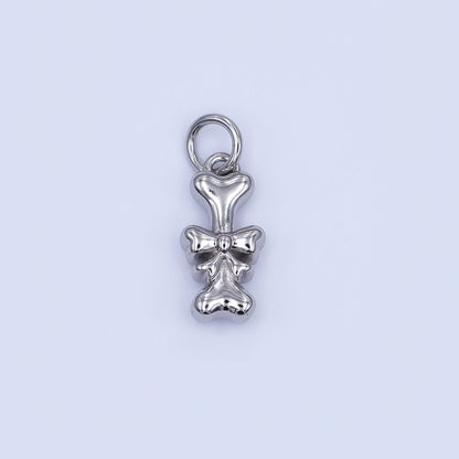 24K Gold Filled Dog Bone Ribbon Pet Multidimensional 3D Charm in Gold &amp; Silver | AJ290