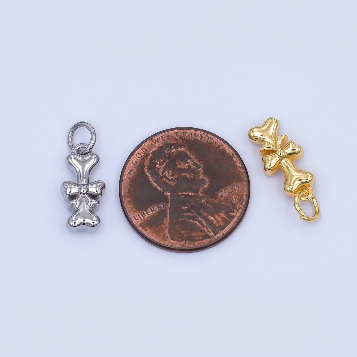 24K Gold Filled Dog Bone Ribbon Pet Multidimensional 3D Charm in Gold &amp; Silver | AJ290