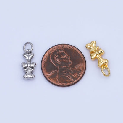 24K Gold Filled Dog Bone Ribbon Pet Multidimensional 3D Charm in Gold &amp; Silver | AJ290