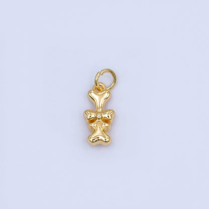24K Gold Filled Dog Bone Ribbon Pet Multidimensional 3D Charm in Gold &amp; Silver | AJ290