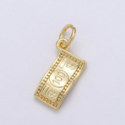 24K Gold Filled dollar Paper Money "$100" Charm  E-063