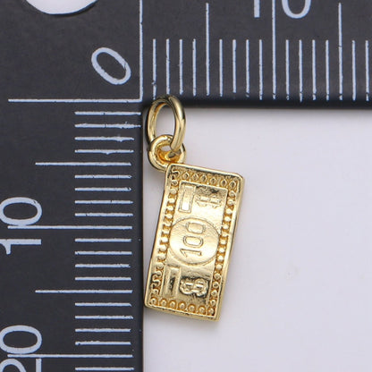 24K Gold Filled dollar Paper Money "$100" Charm  E-063