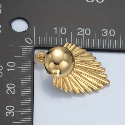 24K Gold Filled Dome Sunburst Feather Door Knob Stud Earrings | AD727