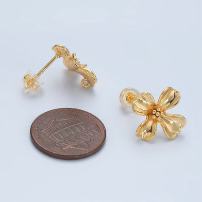 24k Gold Filled Dotted Curved Petal Flower Stud Earrings Findings Supply | Z-954
