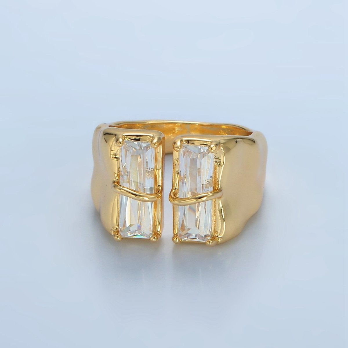 24K Gold Filled Double Baguette CZ Signet Wrap Ring | U330