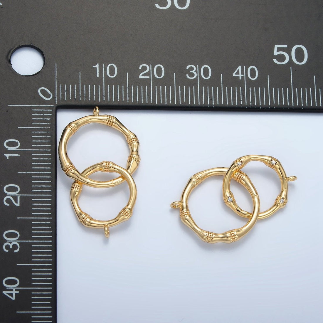 24K Gold Filled Double Bamboo Dotted Round Connector | F105