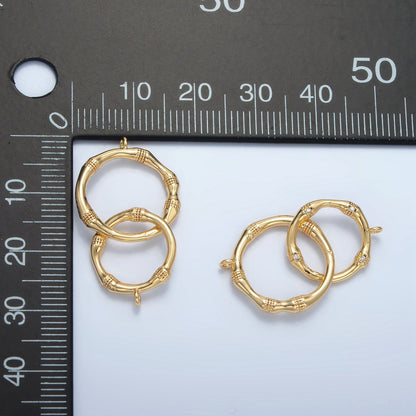 24K Gold Filled Double Bamboo Dotted Round Connector | F105