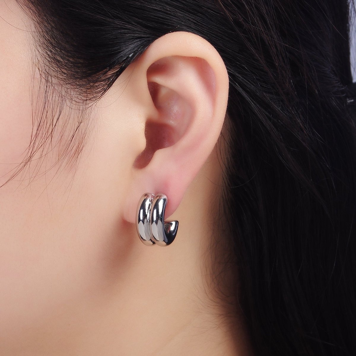 24K Gold Filled Double Band C-Shaped Hoop Earrings in Gold, Silver &amp; Mixed Metal | T316 - T318