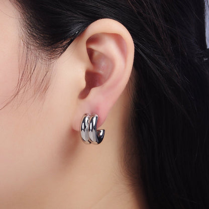 24K Gold Filled Double Band C-Shaped Hoop Earrings in Gold, Silver &amp; Mixed Metal | T316 - T318