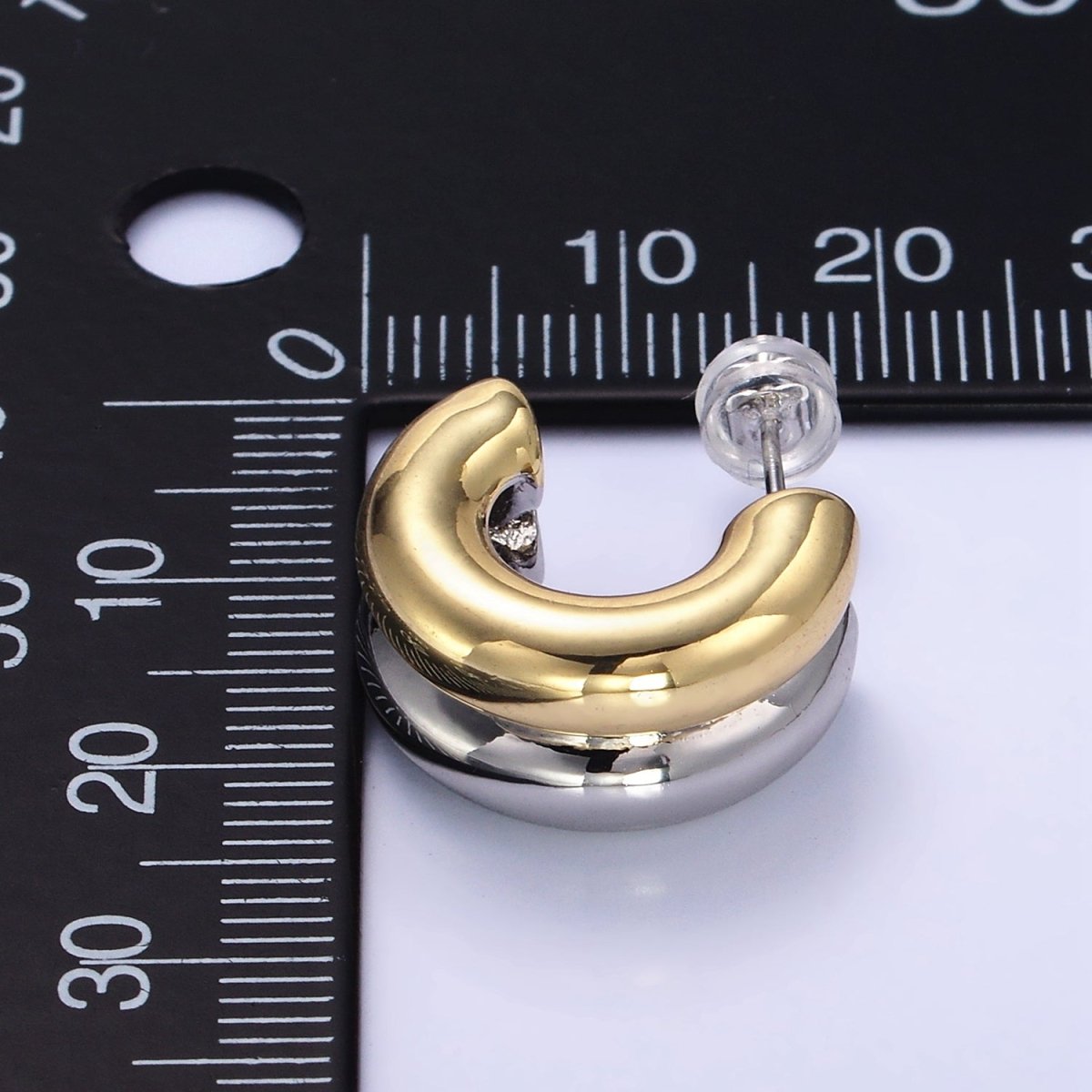 24K Gold Filled Double Band C-Shaped Hoop Earrings in Gold, Silver &amp; Mixed Metal | T316 - T318