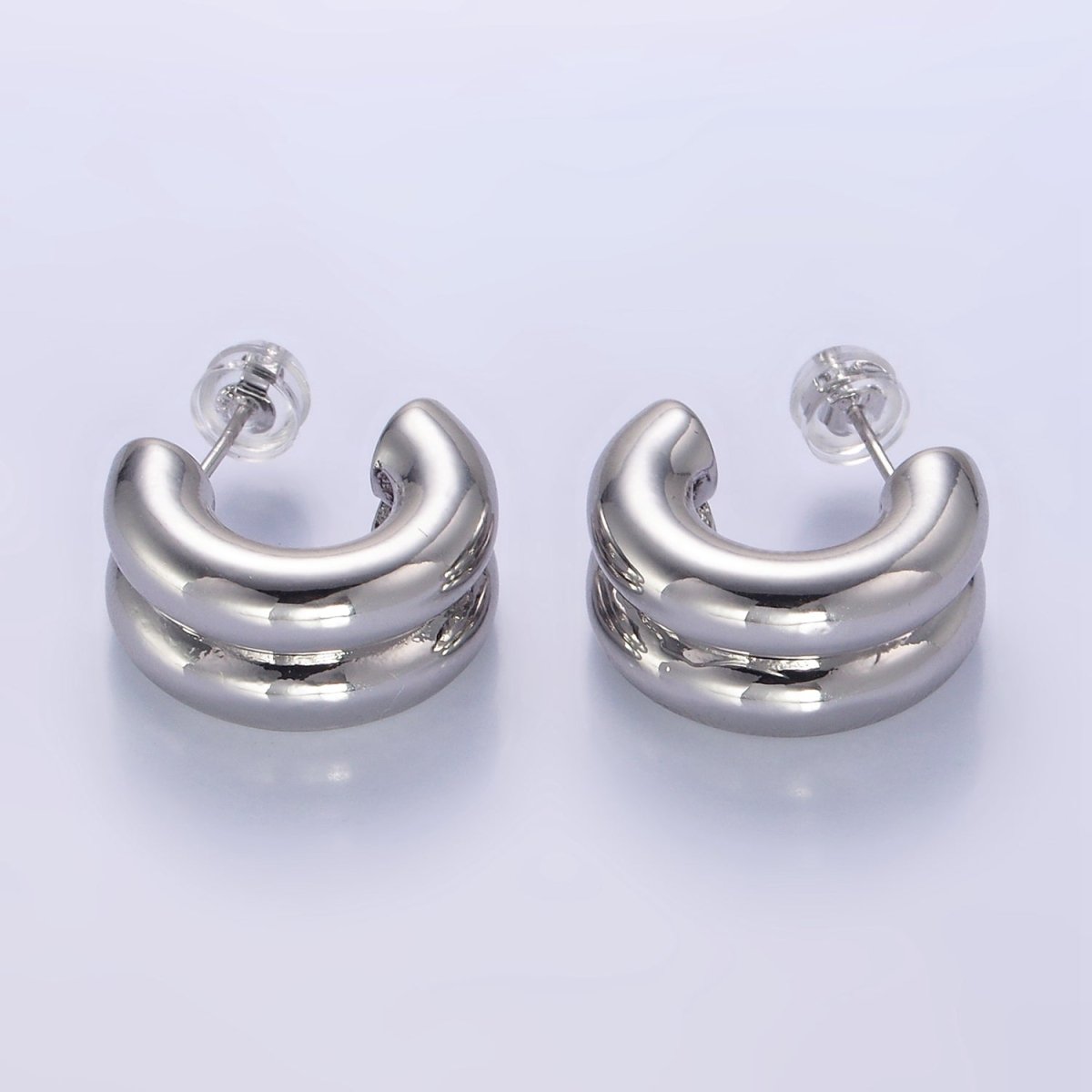 24K Gold Filled Double Band C-Shaped Hoop Earrings in Gold, Silver &amp; Mixed Metal | T316 - T318