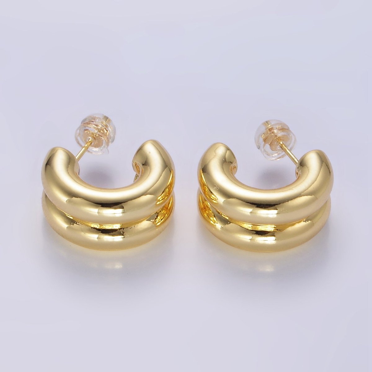 24K Gold Filled Double Band C-Shaped Hoop Earrings in Gold, Silver &amp; Mixed Metal | T316 - T318