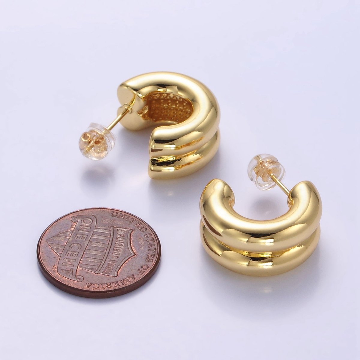 24K Gold Filled Double Band C-Shaped Hoop Earrings in Gold, Silver &amp; Mixed Metal | T316 - T318