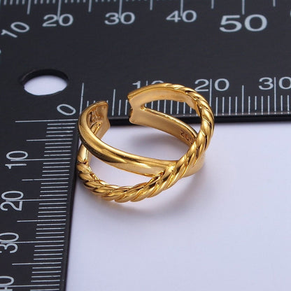 24K Gold Filled Double Band Cross Braided Twist Adjustable Gold Ring | S-371